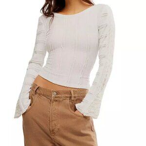 Free People Women's White Rocky Long Sleeve Top - Size M